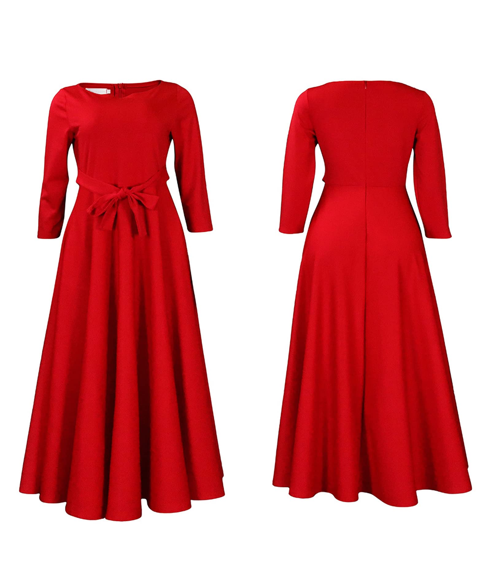 SEMATOMALA Women's A-Line Maxi Dress with Self-Tie Waist - Round Neck 3/4 Sleeve High Waist Flowy Swing Dress - Plus Size Long Dresses for Summer Beach, Wedding Guest & Casual Wear