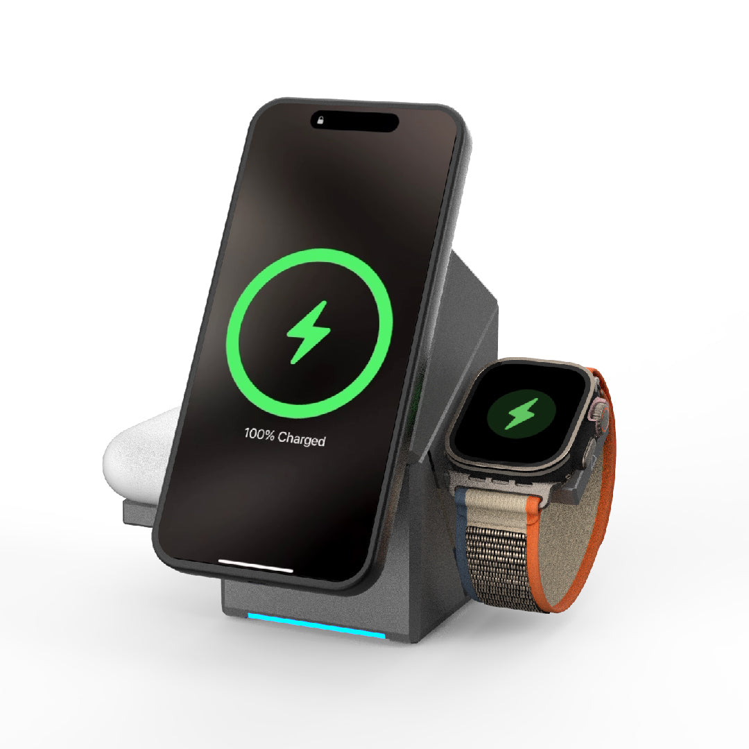 Vinnic OWL PEAK 3-in-1 Qi2 Magnetic Wireless Charger Stand for iPhone 15/14/13, Apple Watch & AirPods - Fast Charging Pad for Home, Office & Travel