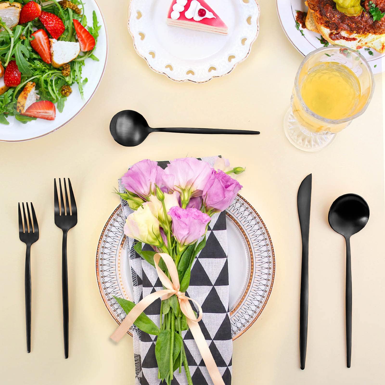 LAZAHOME 40-Piece Matte Black Stainless Steel Flatware Set for 8 - Satin Polished Cutlery Set with Spoons & Forks - Dishwasher Safe Kitchen Utensils for Dinner Parties, Restaurants & Home Dining