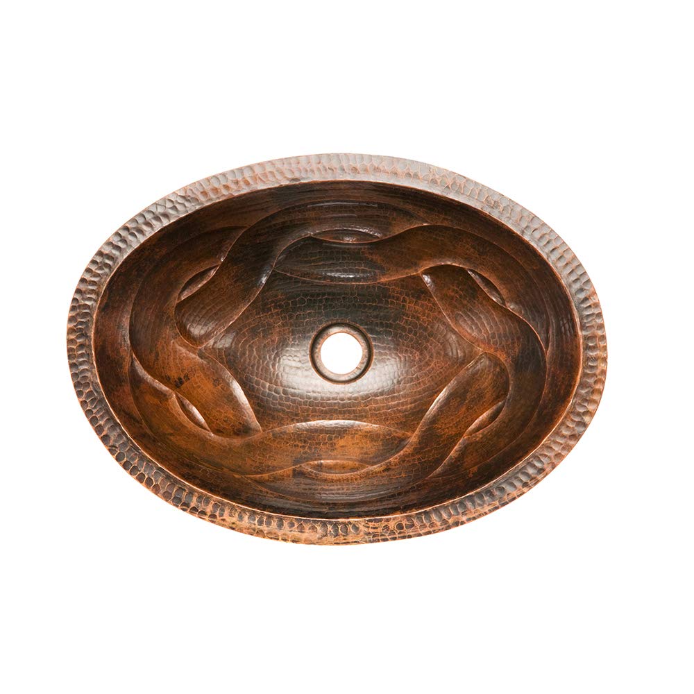 Premier Copper 19-Inch Oval Braided Undermount Hammered Copper Sink - Oil Rubbed Bronze Finish - Perfect for Farmhouse Kitchen & Bathroom Vanity