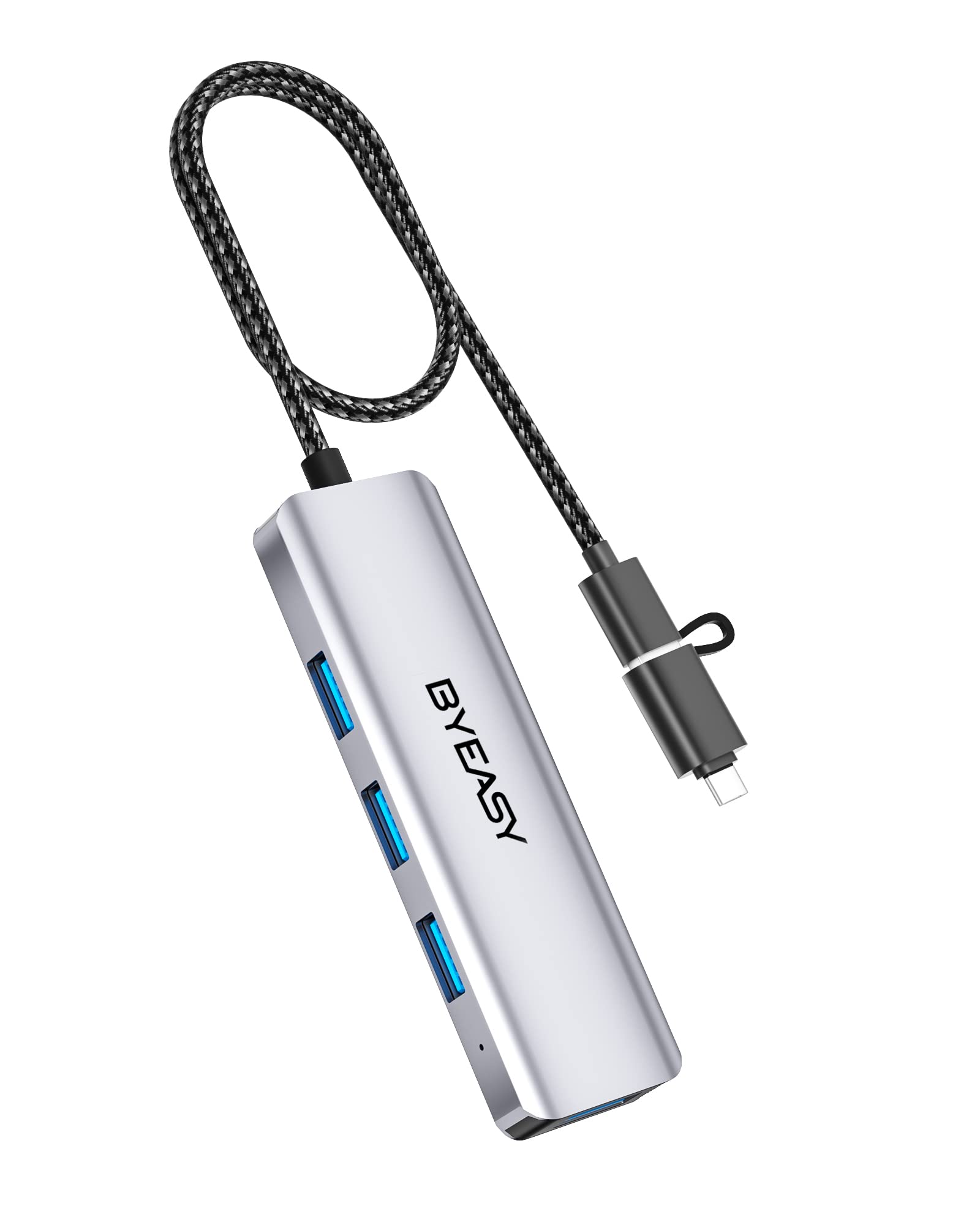 BYEASY 4-Port USB C Hub with USB A, Micro USB, and Thunderbolt 3 - Aluminum USB Splitter for MacBook Pro/Air, Laptop, PC - Perfect for Office, Travel & Home Workspaces