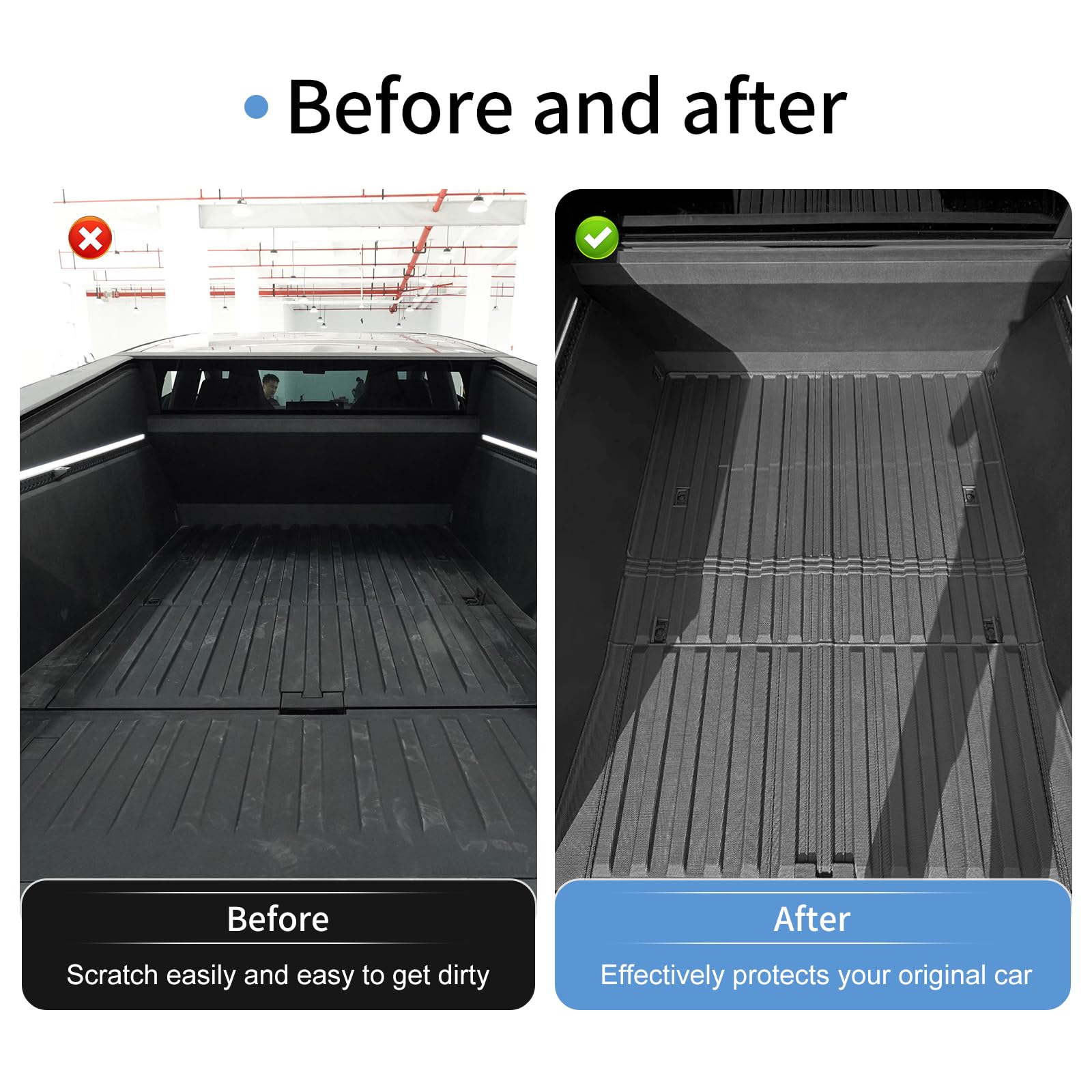 LUCKEASY 2-Piece Heavy Duty TPE Truck Bed Mat for 2023-2024 Tesla Cybertruck | All-Weather Bed Protector & Cargo Liner | Durable Pickup Truck Accessories for Hauling, Camping & Outdoor Adventures (Black)