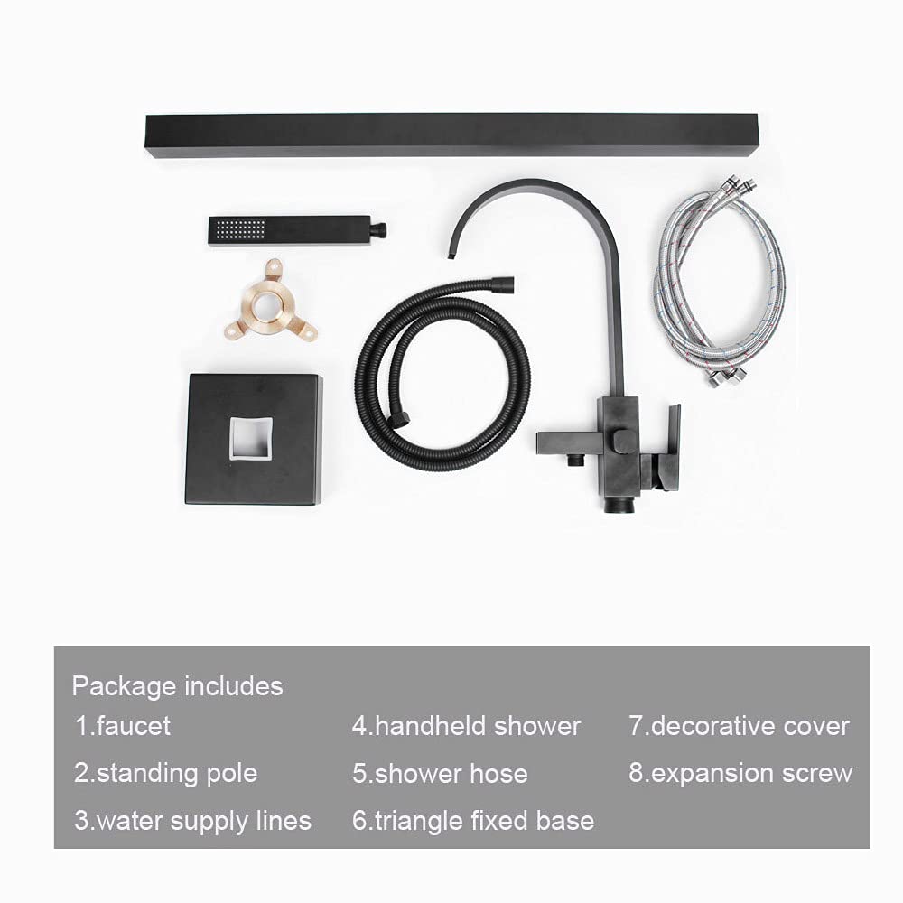 Matte Black Floor Mount Bathtub Faucet with Handheld Shower Mixer Tap - Premium Tub Filler & Shower Faucet Combo for Modern Bathroom Renovation | Perfect for Spa-Like Experience and Luxury Bathing