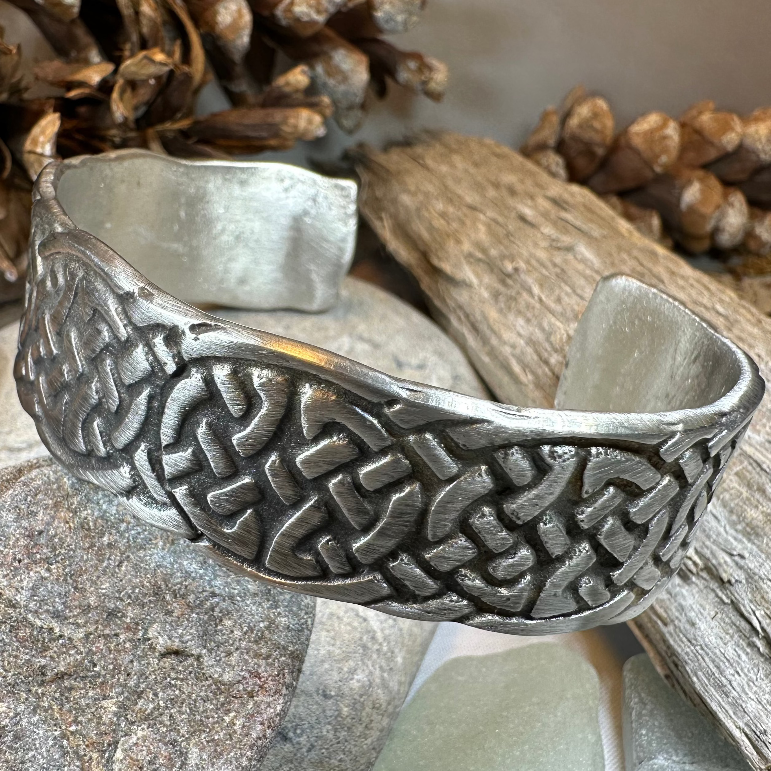 Celtic Knot Pewter Cuff Bracelet for Women - Handmade Irish Jewelry - Adjustable Bangle for Everyday Wear, Gifts & Special Occasions
