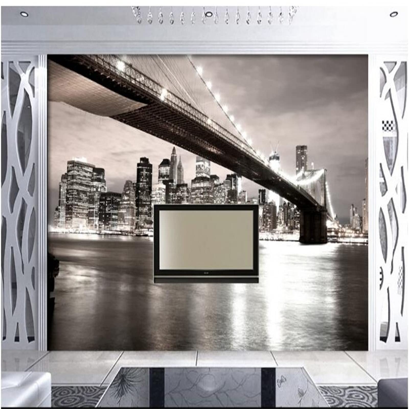 3D Black and White Night Scene Wallpaper - Removable High Resolution Self-Adhesive Mural for Dining Room, Living Room & Sofa Background Wall (122