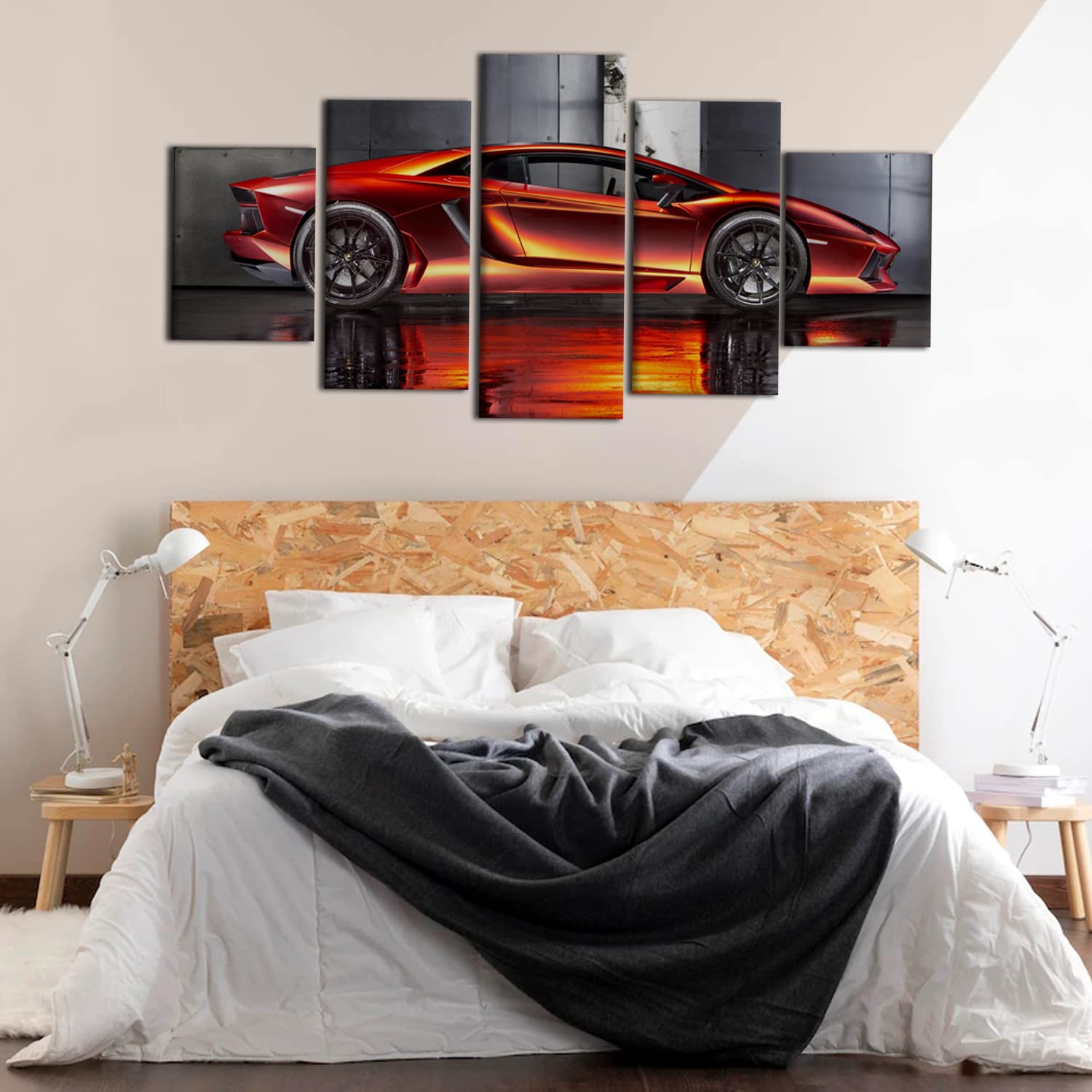 Orange Lamborghini Supercar Canvas Wall Art - 5 Piece 60x32
