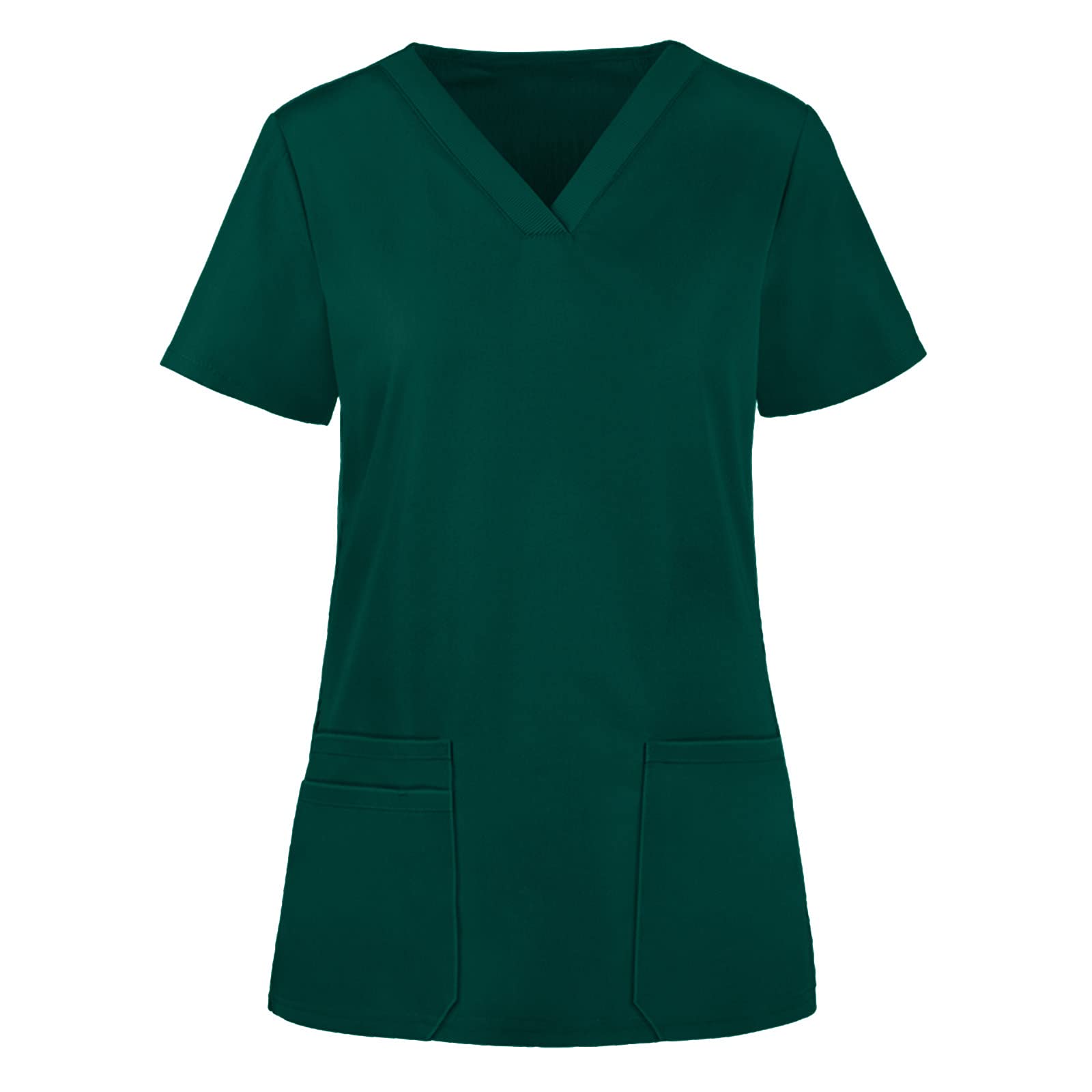 Women's Solid Color Short Sleeve V-Neck Nursing Uniform Top - Comfortable Work Tee Shirt with Pocket for Nurses, Medical Staff & Healthcare Professionals | Perfect for Hospitals, Clinics & Daily Workwear