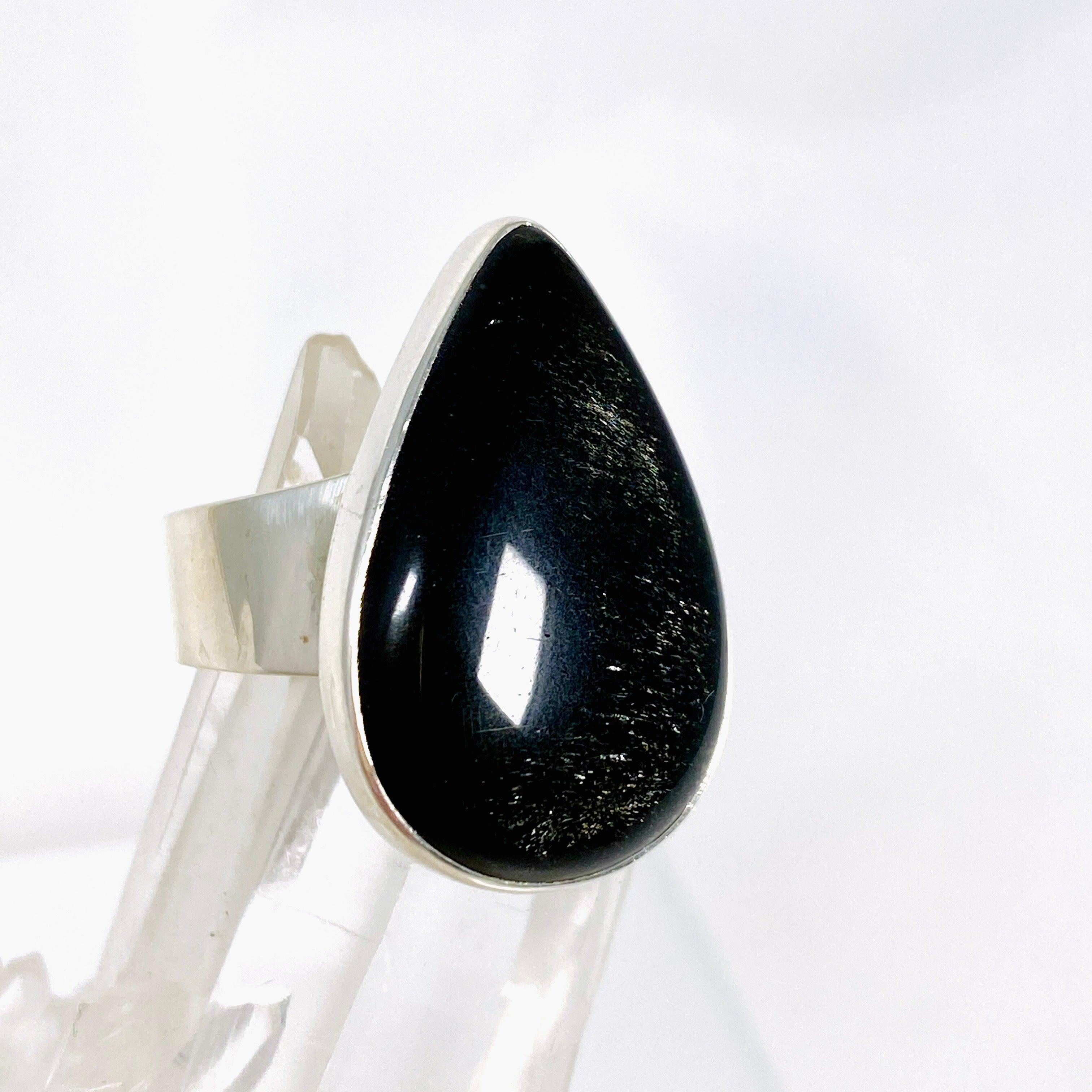 Silversheen Obsidian Teardrop Ring - Size 8 (KRGJ2926) | Elegant Gothic Jewelry for Women, Perfect for Evening Parties & Special Occasions