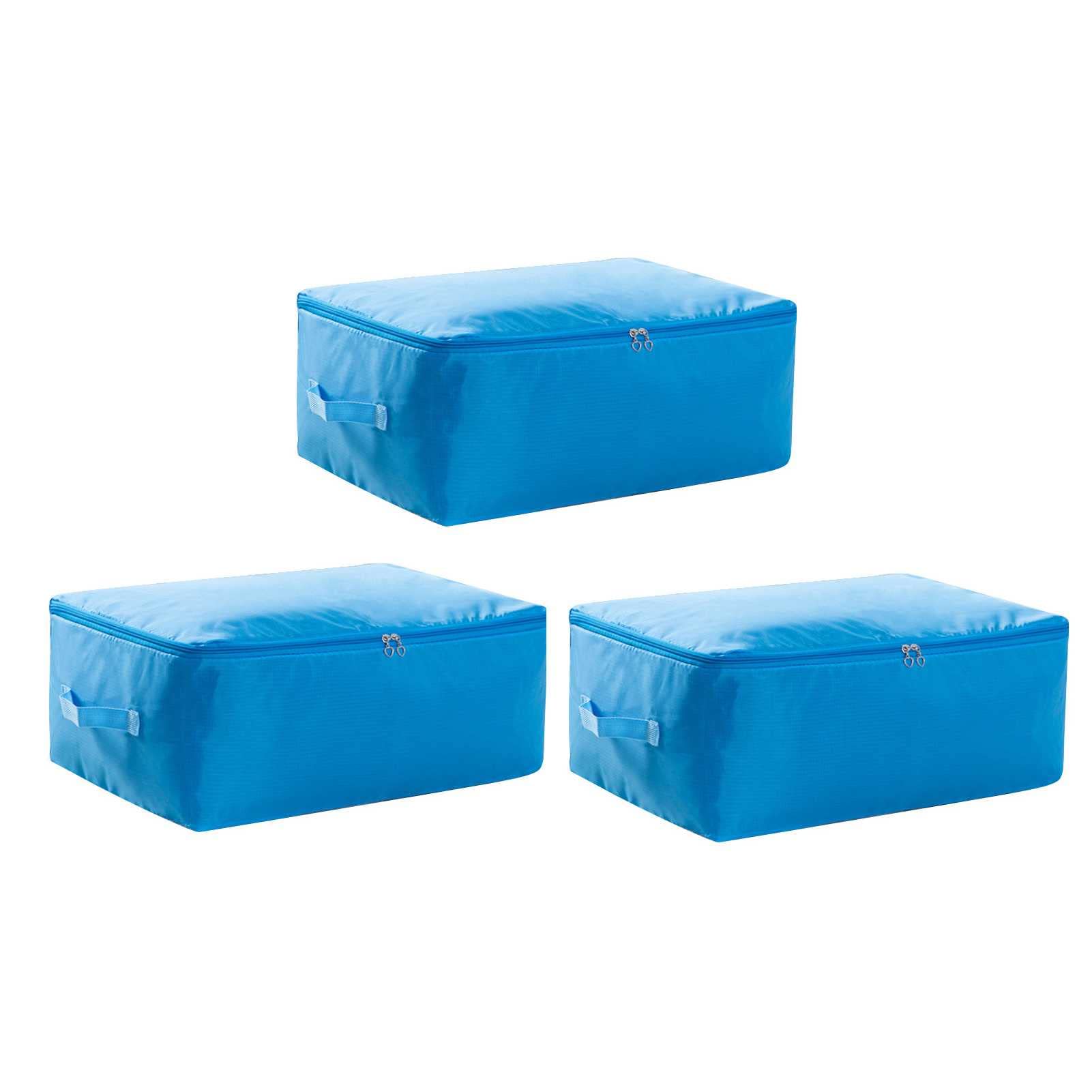 XUESHA 3-Piece Large Clothes Organizer with Reinforced Handle & Zipper - Foldable Washable Storage Box for Clothes, Quilts & Bedding | Durable Oxford Fabric in Blue | Perfect for Closet Organization, Travel & Seasonal Storage