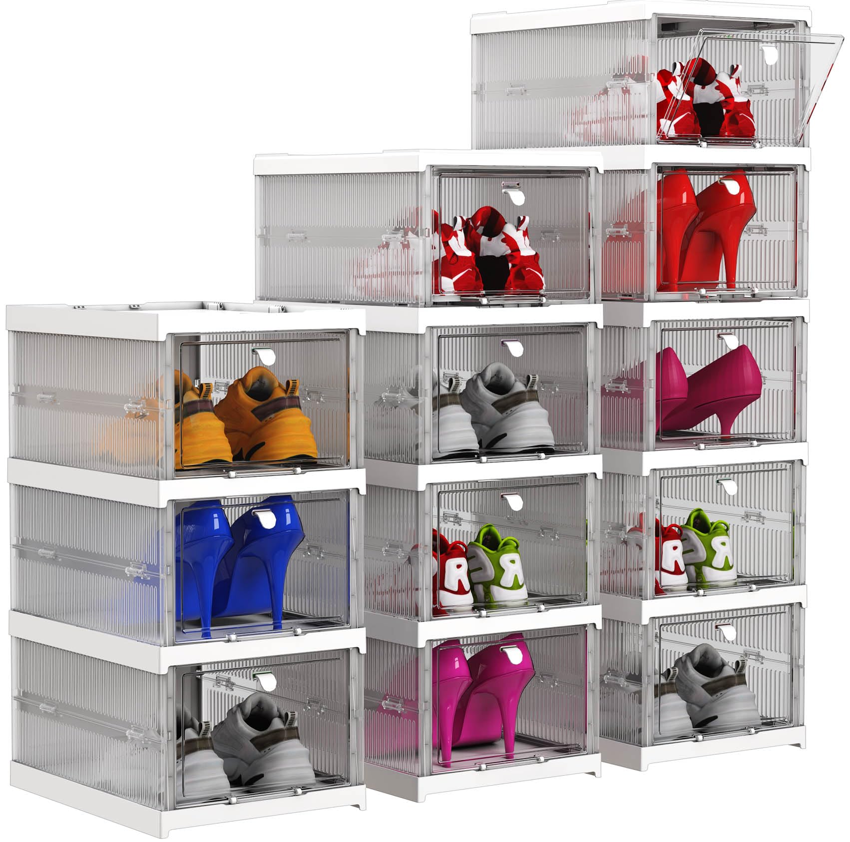 Utopia Home 6-Tier Stackable Shoe Organizer - White Plastic Foldable Shoe Storage for Closet | Space Saving Sneaker & Boot Containers | Perfect for Small Spaces, Dorm Rooms & Apartment Organization
