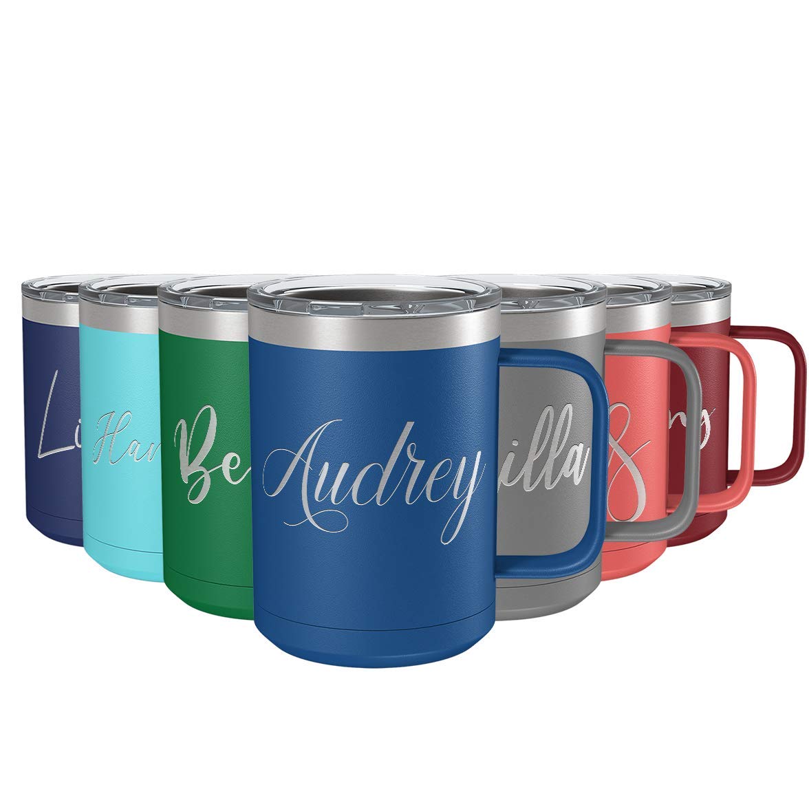 Custom Engraved 15oz Blue Matte Stainless Steel Vacuum Insulated Coffee Mug - Personalized Gift with Handle for Office, Travel & Home Use