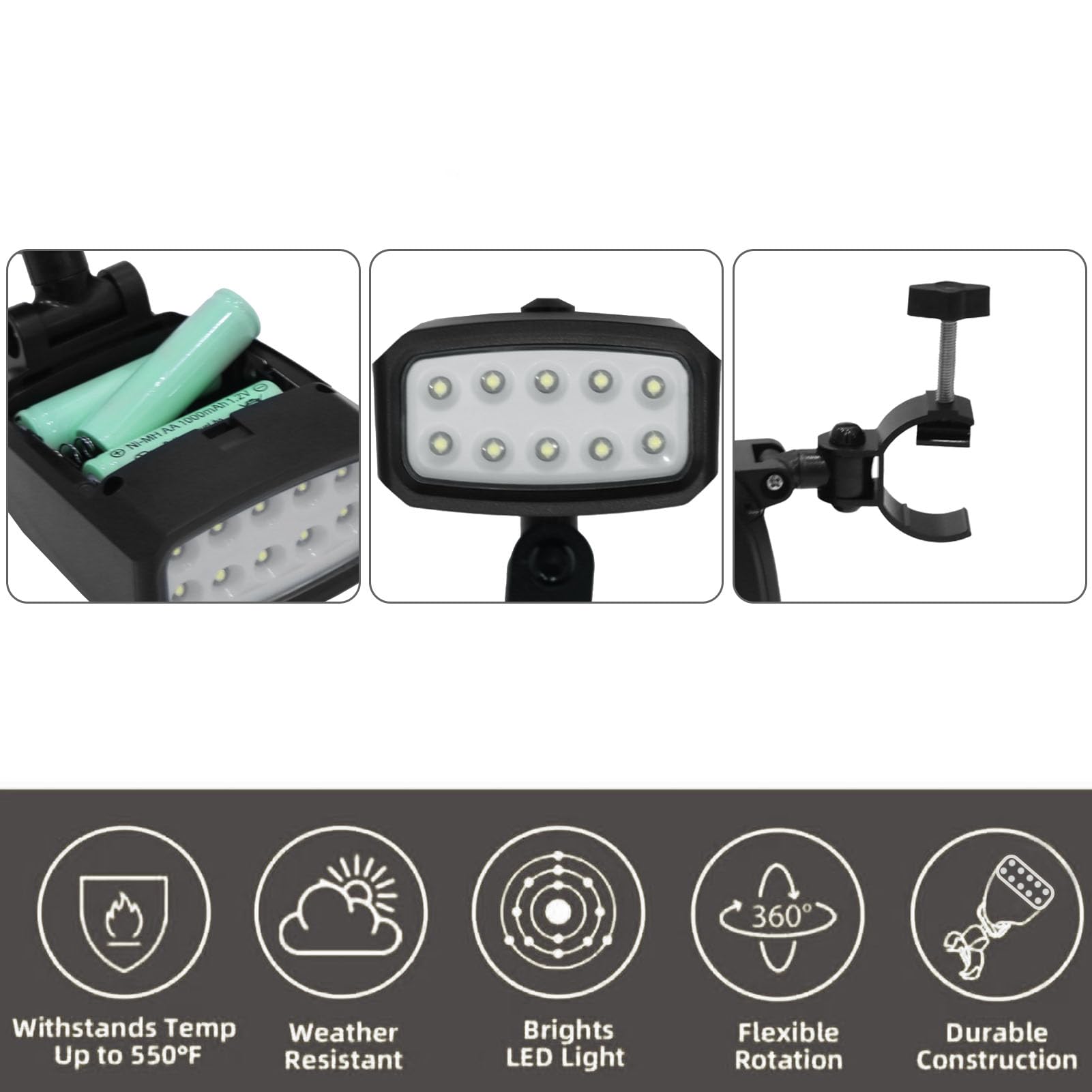 10 LED Grill Light with C-Clamp - Perfect for Outdoor BBQ, Camping & Bike Riding - Ideal Father's Day Gift for Men, Grandpa & Husband - Durable Night Light for Grilling & Outdoor Adventures