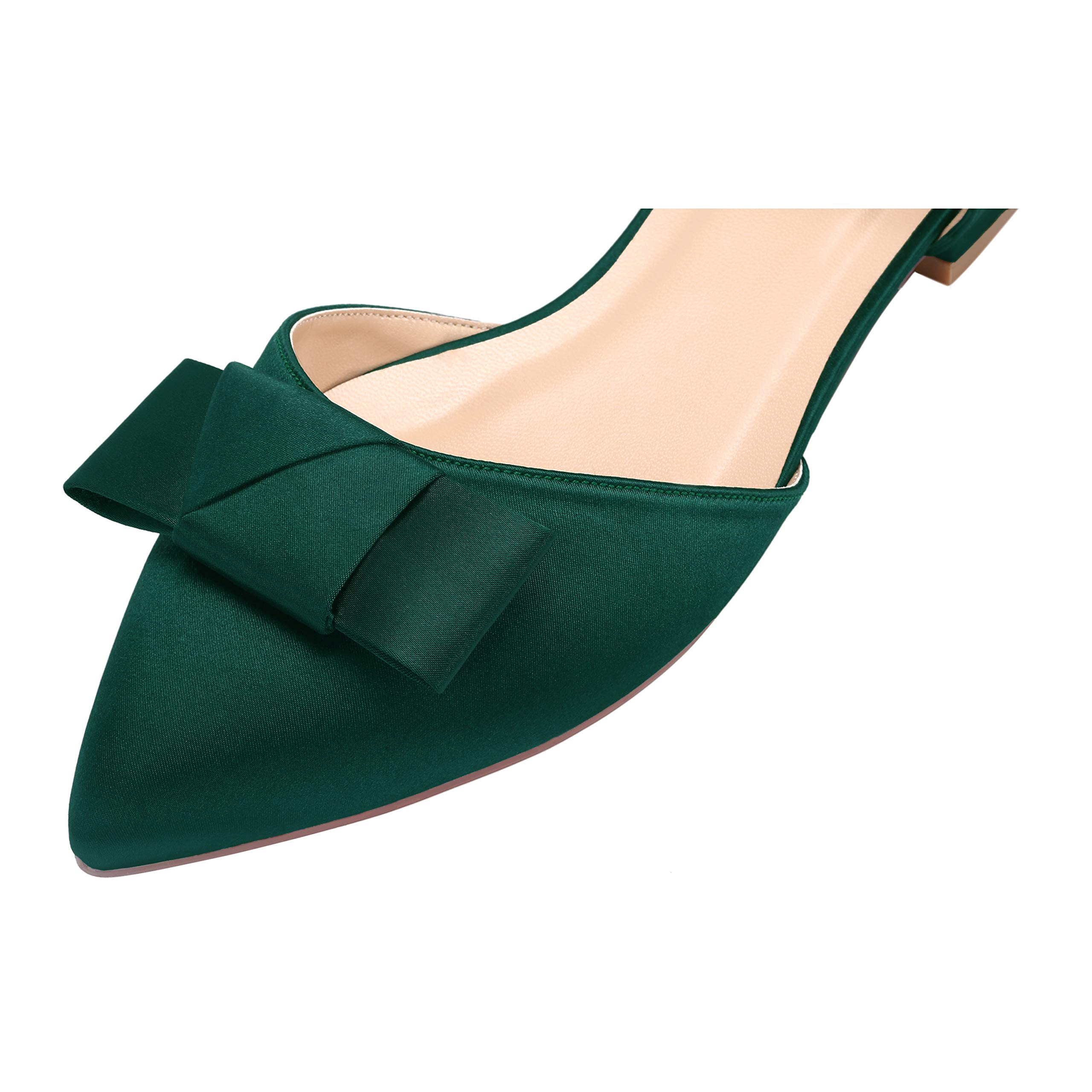 ERIJUNOR Comfortable Low Heel Wedding Shoes for Bride - Elegant Bow Knot D'Orsay Pointy Toe Flats | Perfect for Bridal Showers, Weddings & Formal Events