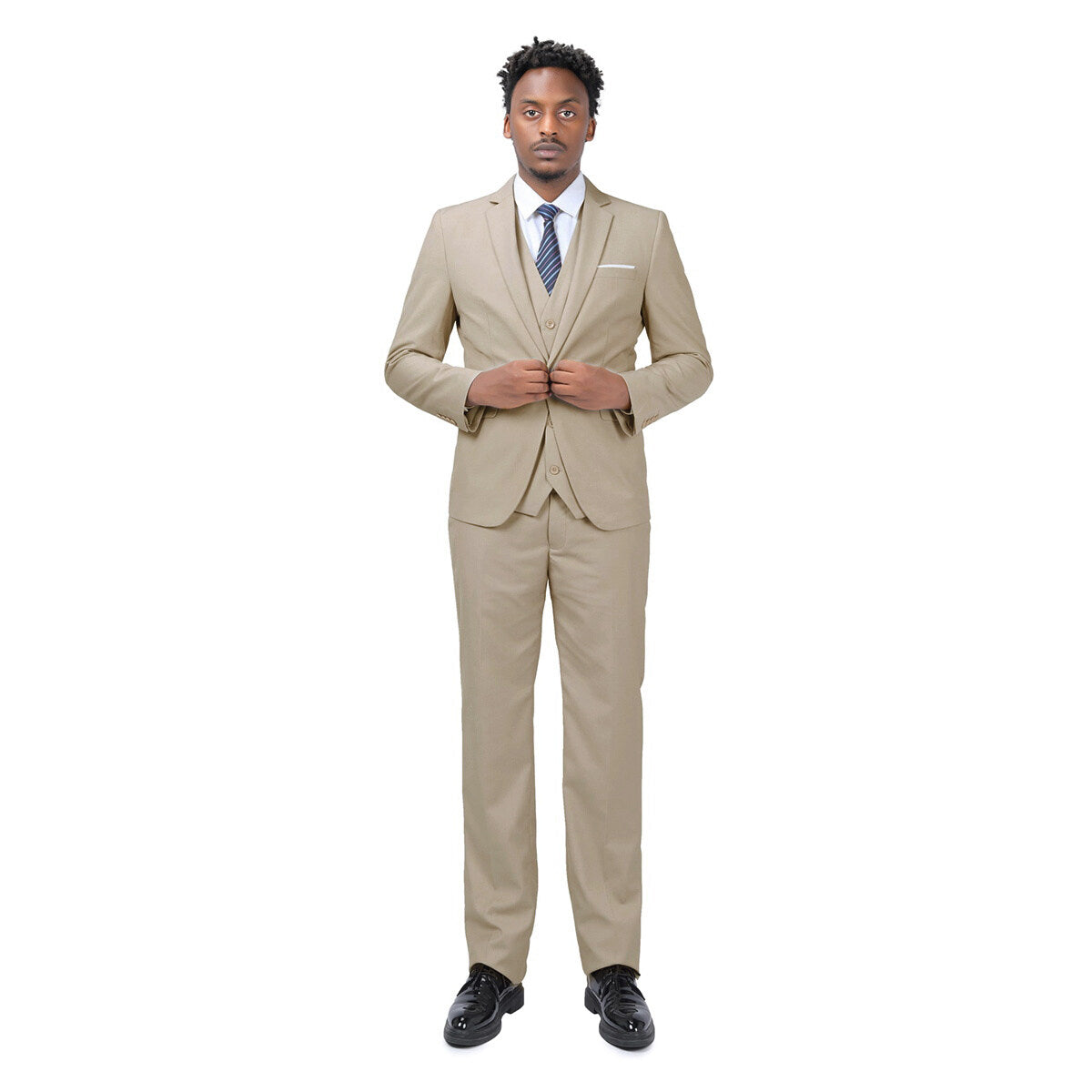3 Piece One Button Beige Formal Suit for Men - Business, Wedding & Special Occasions - Slim Fit Office Attire & Professional Workwear