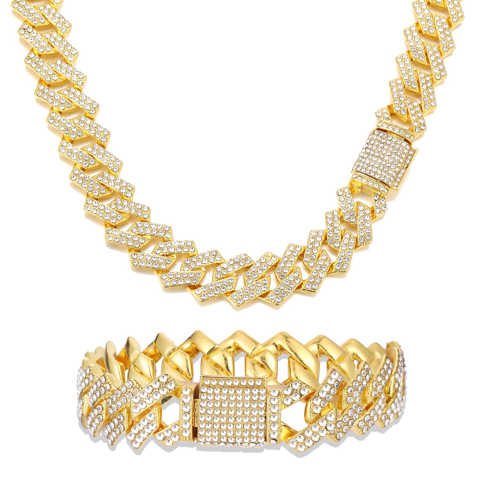 **Ronglry Men's Miami Cuban Link Chain Necklace & Bracelet Set - 925 Sterling Silver Iced Out Diamond Hip Hop Jewelry Gift for Men & Women - Perfect for Parties, Weddings, and Streetwear Fashion**