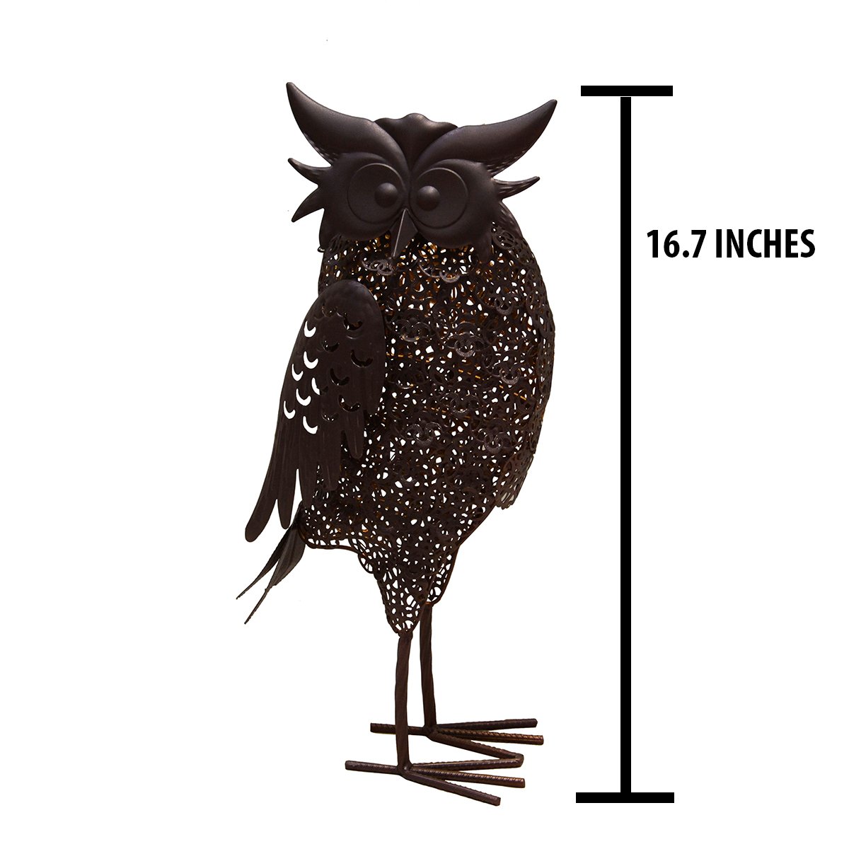 Oakland Living AZ650259-OWL-4-HB Solar-Powered Owl Garden Statue in Hammer Tone Bronze - Outdoor Decorative Light for Patio, Yard & Garden Decor