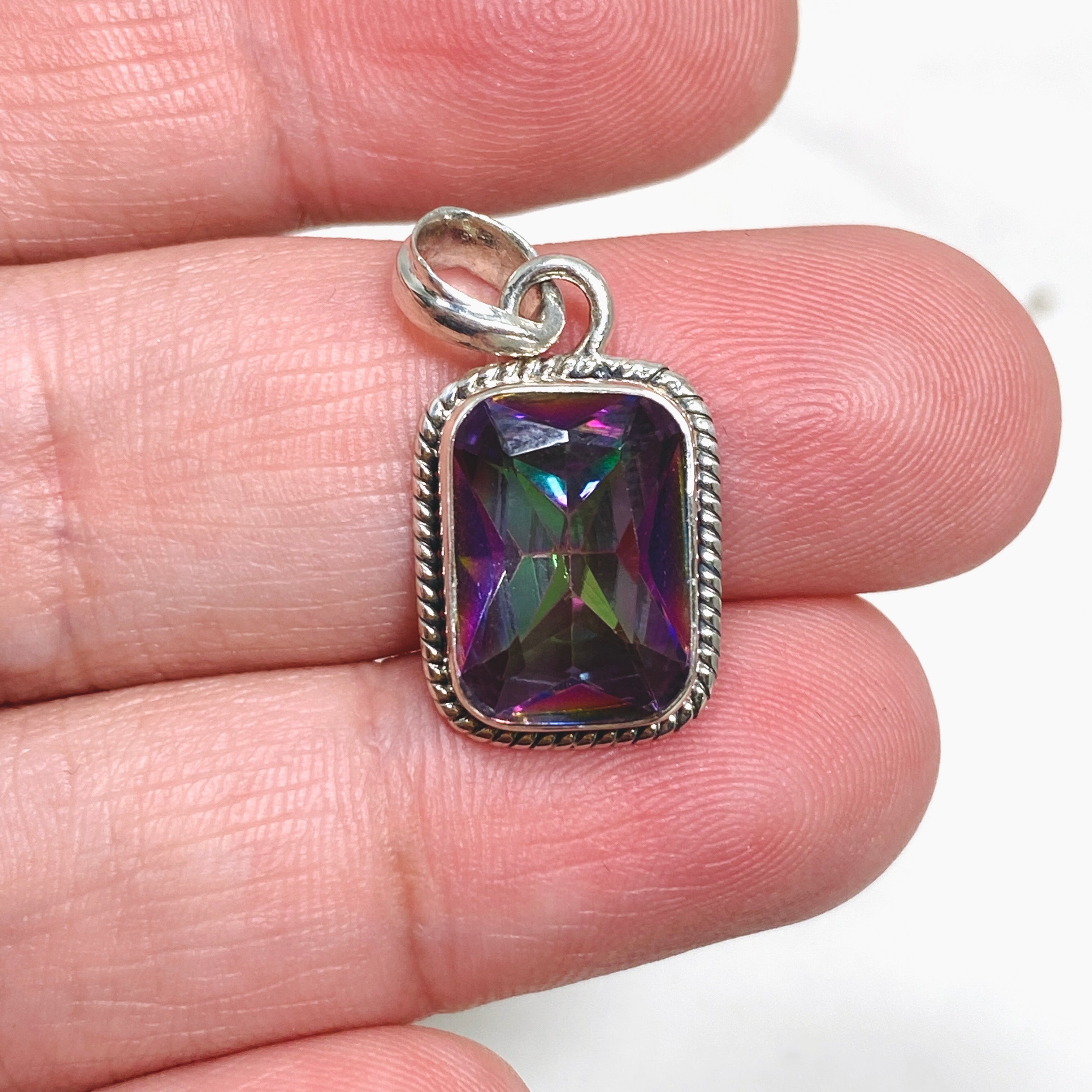 Stunning Mystic Topaz Rectangular Faceted Boho Pendant Necklace - KPGJ4591 | Perfect for Bohemian Style, Layering & Special Occasions