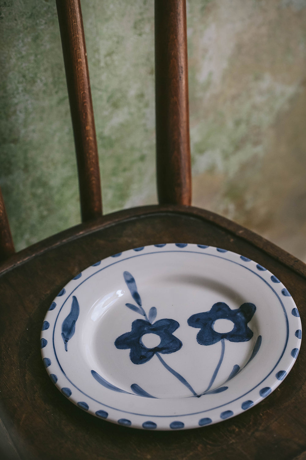 Hand Painted Ceramic Plate with Blue Floral Design - Elegant Dinnerware for Home Decor, Wedding Gifts & Special Occasions