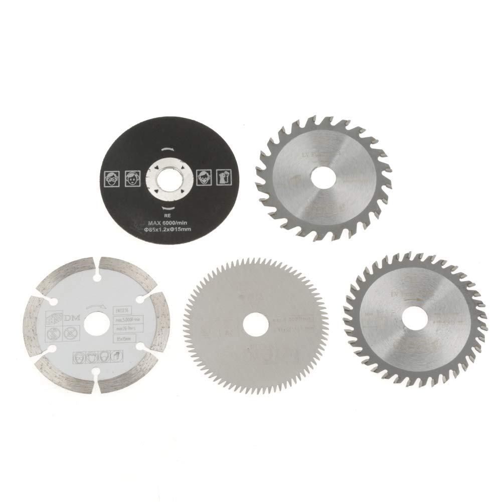 ASHATA 5Pcs Mini Carbide Saw Blades Set - 85mm for Wood, Metal & Plastic Cutting