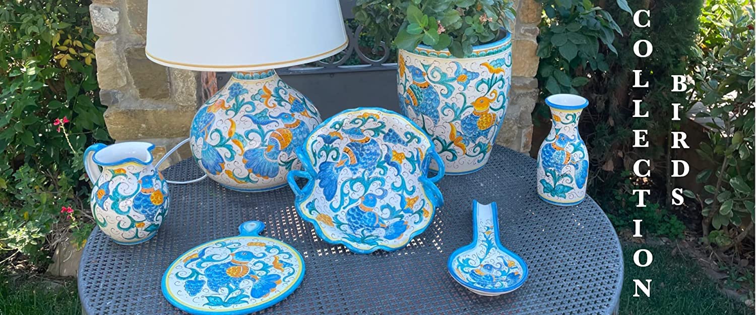 Italian Ceramic Trivet Hand Painted in Tuscany - CERAMICHE PARRINI Artisan Kitchenware Collection - Birds Design Pottery Tile Made in Italy - Perfect for Hot Dishes, Table Decor & Gift Giving