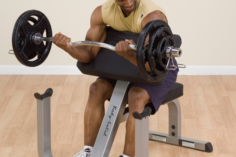 Body Solid GPCB329 Preacher Curl Bench for Biceps Workout - Home Gym & Commercial Use Strength Training Equipment