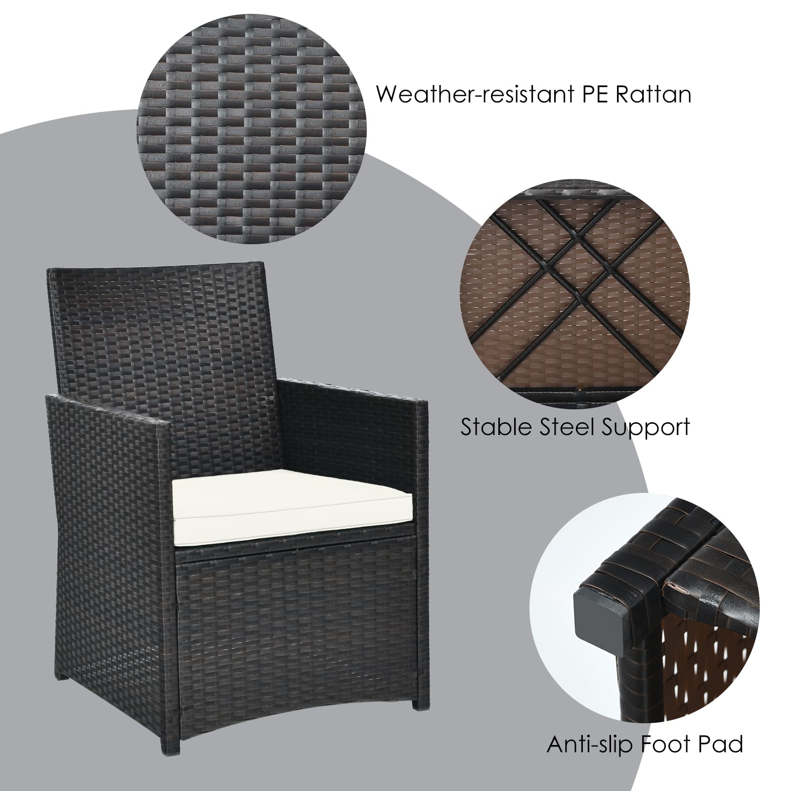 HappyGrill 3-Piece Outdoor PE Rattan Bistro Set with Cushioned Chairs - Patio Dining Table & Conversation Set for Backyard, Porch, Garden & Poolside - Perfect for Al Fresco Dining, Relaxing & Outdoor Entertaining