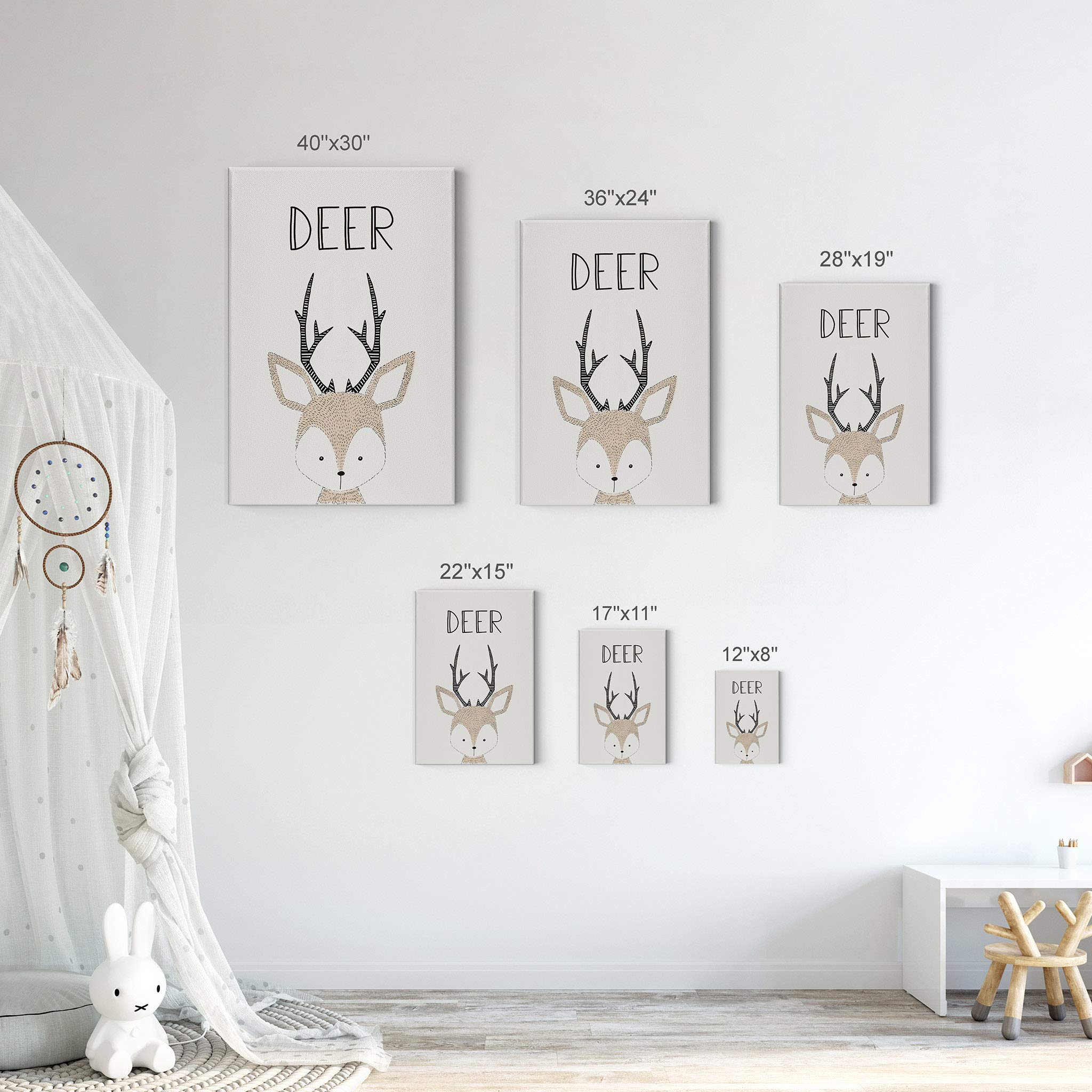 Pretty Deer Painting Canvas Print - Cream Background Kids Room Wall Art, Nursery & Baby Room Decor - Ready to Hang 17x11 (Made in USA) | Perfect for Children's Bedrooms, Playrooms & Gift Ideas