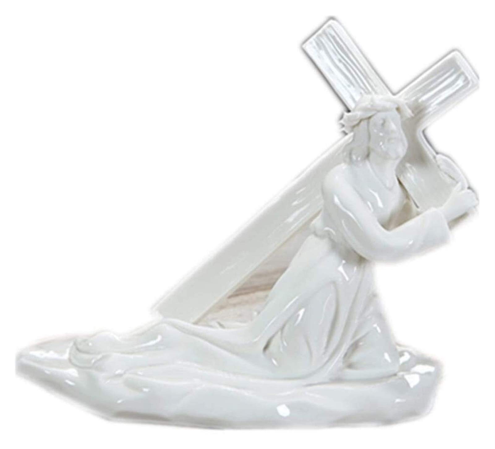 LQX Christ Jesus Statue - Handcrafted Ceramic Cross Sculpture for Catholic Home Decor, Religious Gifts & Christian Desktop Accessories | Perfect for Prayer Altars, Church Displays & Spiritual Home Decorating