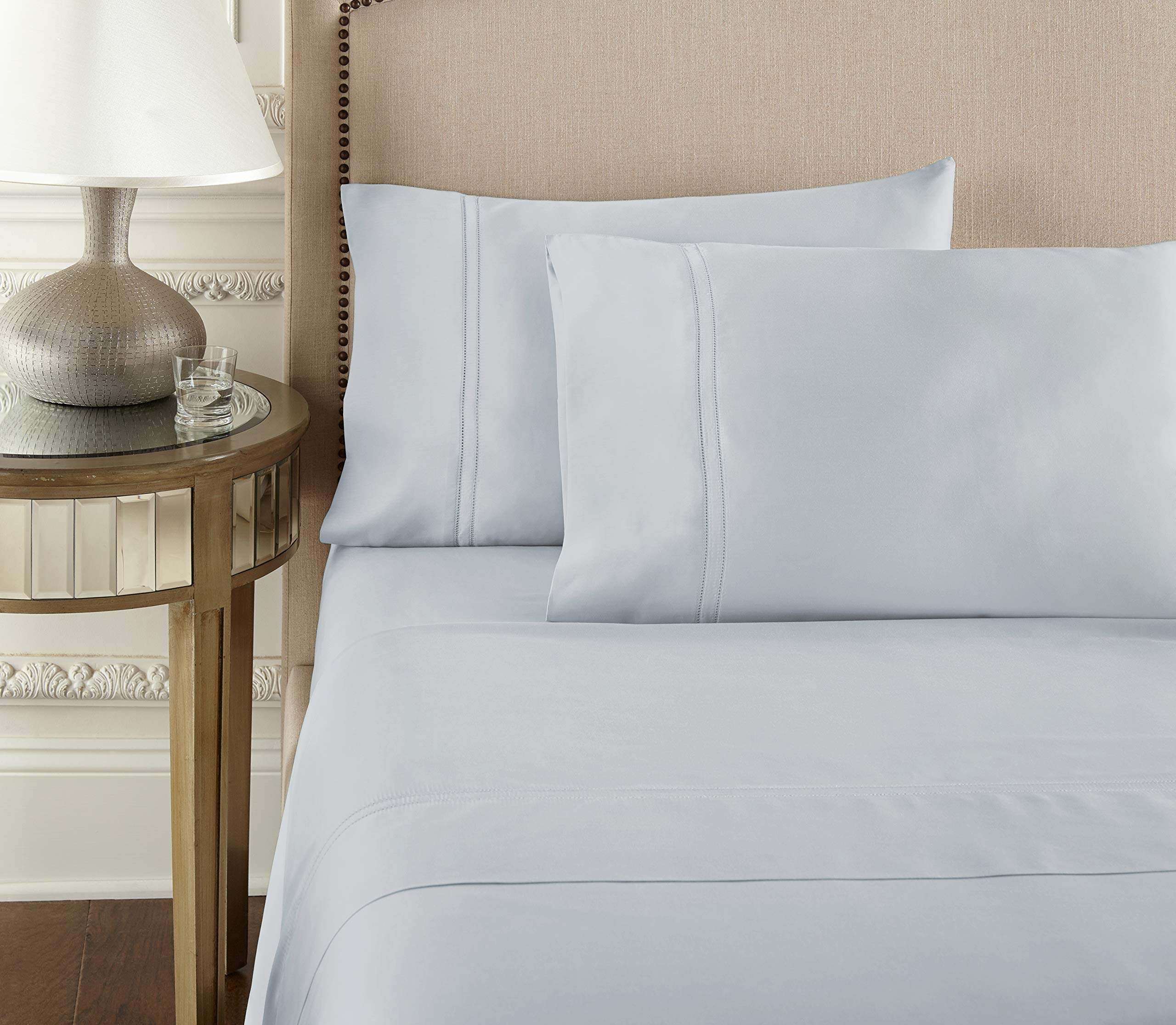 Pure Parima Luxury 100% CEA Certified Egyptian Cotton Sheet Set - Extra-Long Staple, Breathable & Cooling Bedding - Includes Flat Sheet, Fitted Sheet & 2 Pillowcases (Full Size, Icy Blue) - Perfect for Hot Sleepers & All-Season Comfort