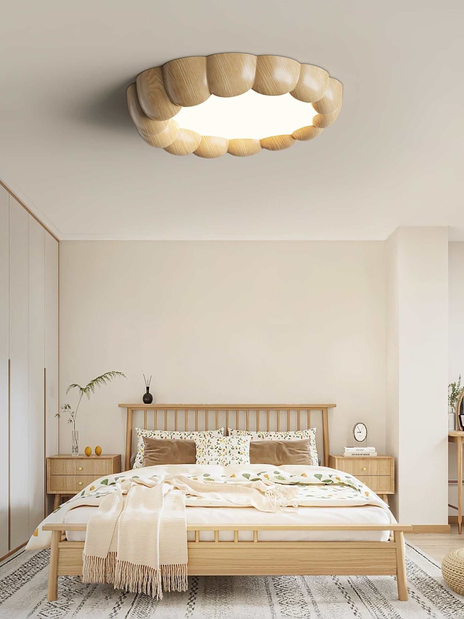 Modern Faux Wood Ripple Ceiling Lamp - Stylish Wood Grain Design LED Light Fixture for Living Room, Bedroom, Dining Room & Office Lighting