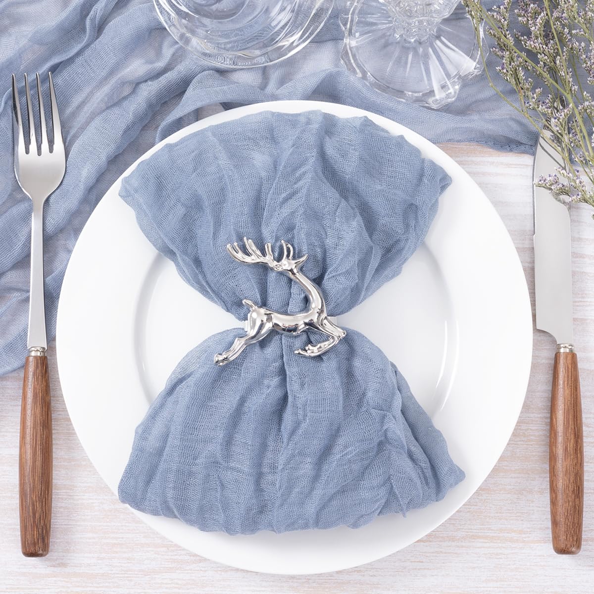 Socomi Dusty Blue Cheesecloth Napkins - Set of 10 Washable Boho Dinner Napkins for Easter, Spring, Wedding, Baby Shower & Birthday Party Decor | Eco-Friendly Table Linens for Rustic & Farmhouse Dining