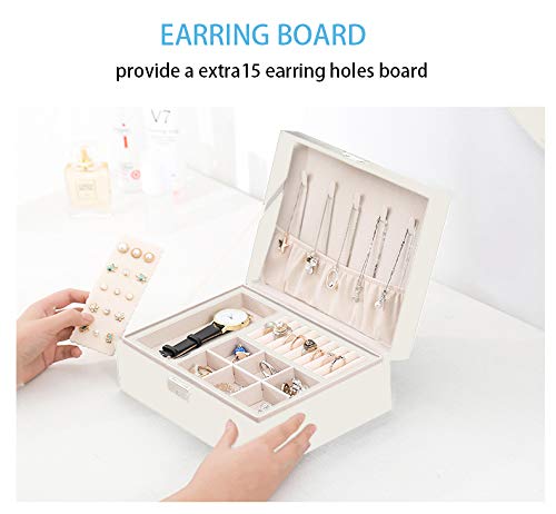 2-Layer Large Lockable Jewelry Box Organizer for Women - Elegant White Jewelry Storage Case for Earrings, Rings, Necklaces - Perfect Gift & Display Jewelry Holder for Bedroom, Dresser, Travel
