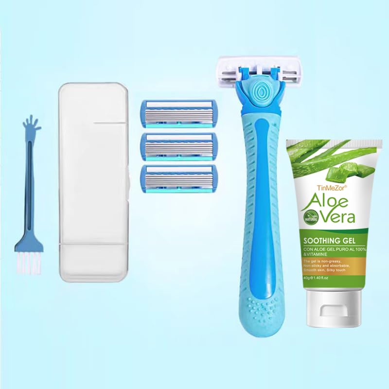 Painless Hair Removal Cream Kit for Women & Men - Aloe Vera & Razor Included, Body & Face Friendly (Blue) | Smooth Skin for Summer, Bikini Line & Sensitive Areas