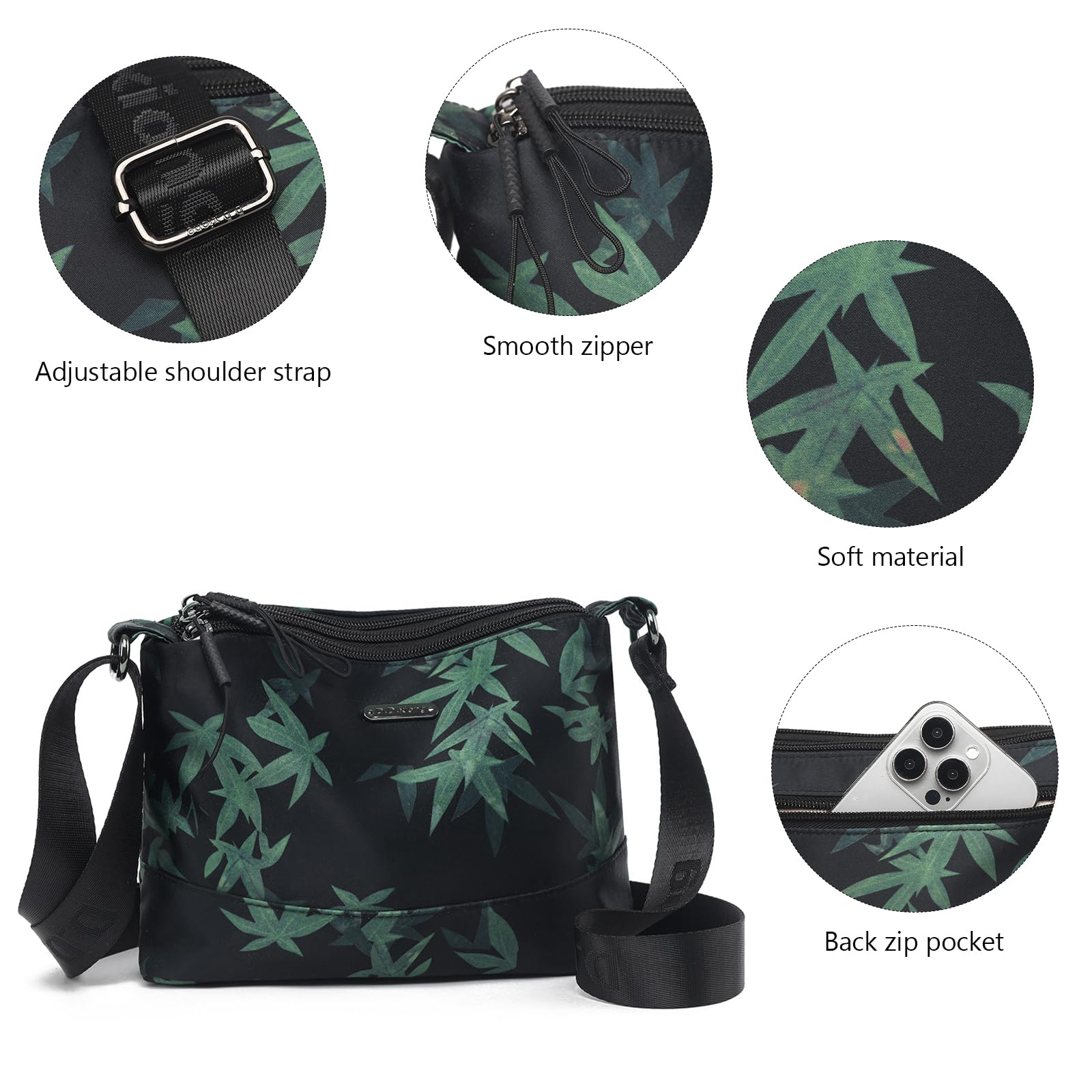 Eslcorri Women's Crossbody Bag - Small Nylon Shoulder Purse with Zipper, Lightweight Casual Handbag for Everyday Use, Travel & Shopping
