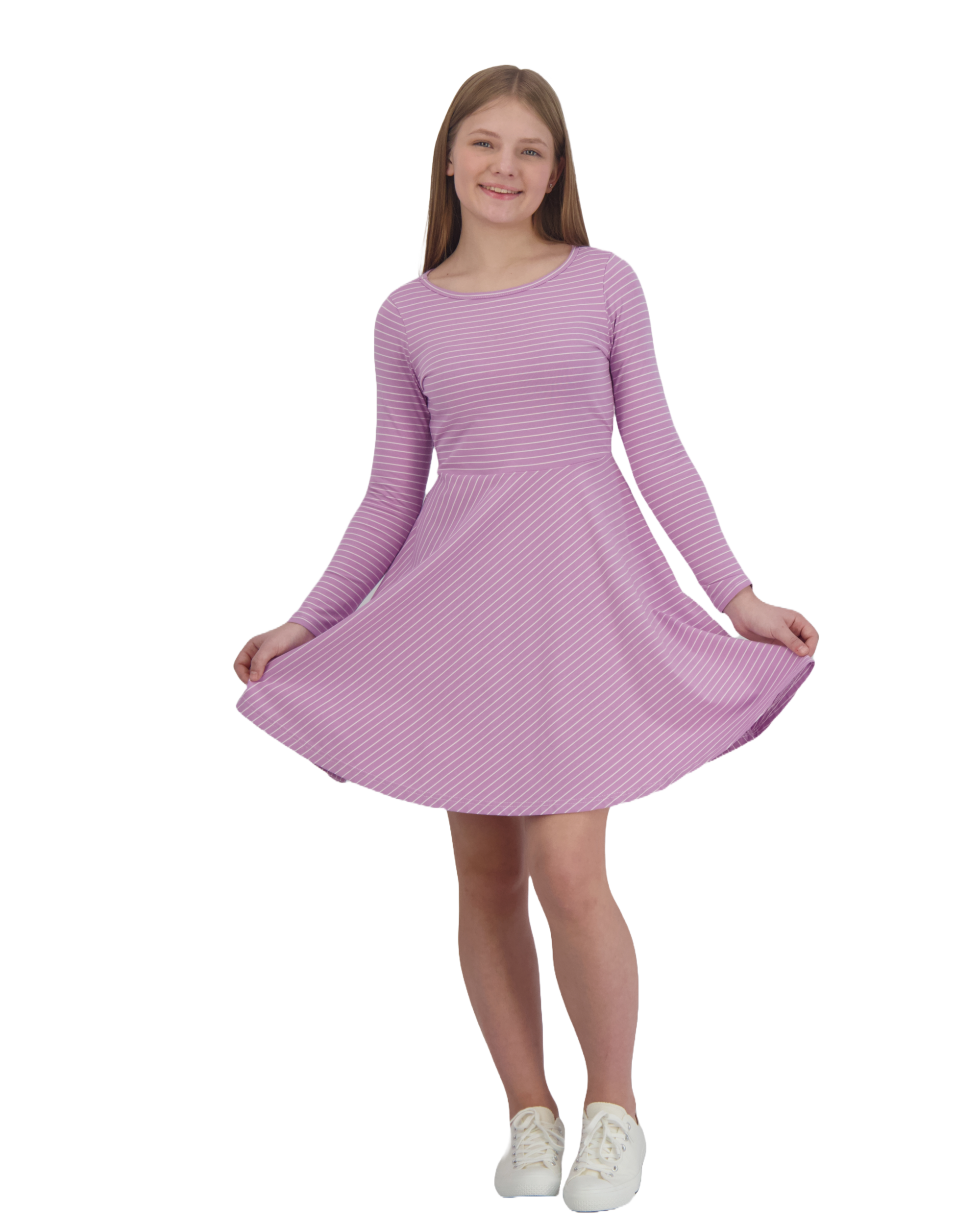 Helena Women's Lavender Striped Circle Skirt Dress - Flowy Midi Skirt for Casual Wear, Summer Outfits & Boho Style