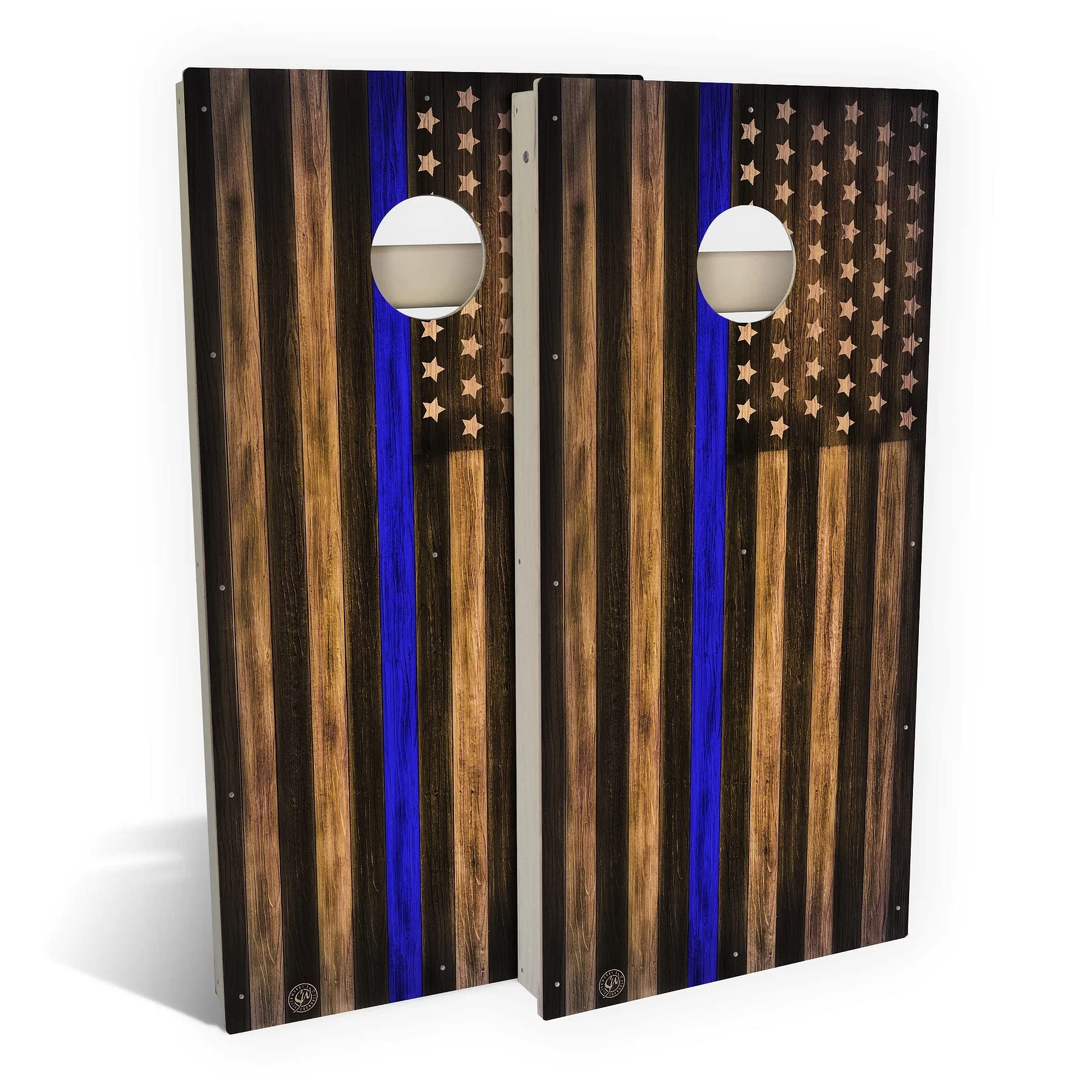 Police USA Thin Blue Line Cornhole Game Set - 2 Wooden Boards & 8 Bags (Multiple Sizes & Accessories) - Perfect for Backyard BBQs, Tailgating, and Patriotic Events