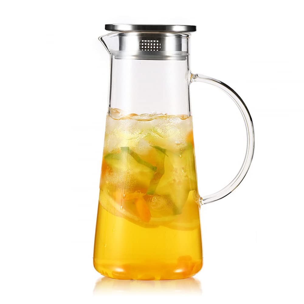 1.5 Liter Glass Jug with Lid - Durable Hot & Cold Beverage Pitcher for Water, Iced Tea, Coffee, Milk, Juice - Perfect for Home, Office, Picnics & Outdoor Activities