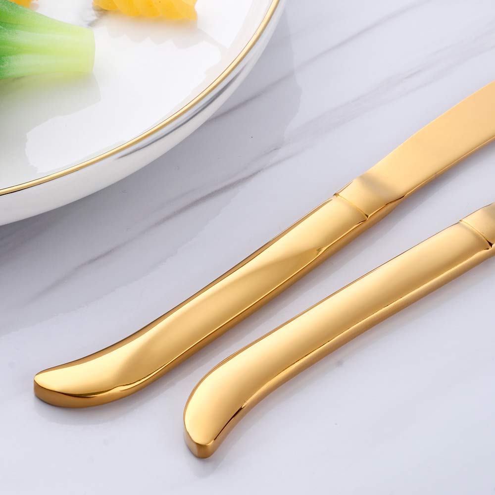 Premium 6-Piece Serrated Stainless Steel Steak Knife Set - Dishwasher Safe Kitchen Knives for Steak & Meat Cutting (Gold) | Perfect for Dinner Parties, BBQs & Fine Dining