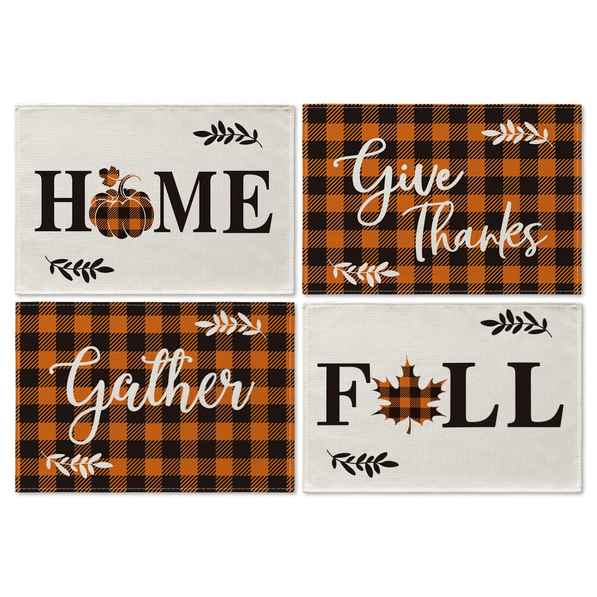 Artoid Mode Fall Harvest Thanksgiving Placemats Set of 4 - 12x18 Inch Rustic Vintage Washable Table Mats for Dining Room Decor | Perfect for Autumn Gatherings, Holiday Dinners & Seasonal Home Decor