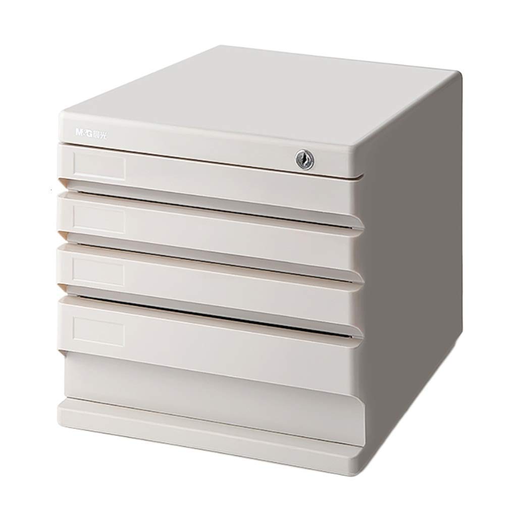 Locking 4-Tier Plastic File Cabinet - A4 Document Storage Organizer with Large Capacity for Office & Home Use | Grey Desktop File Box for Papers, Folders & Office Supplies