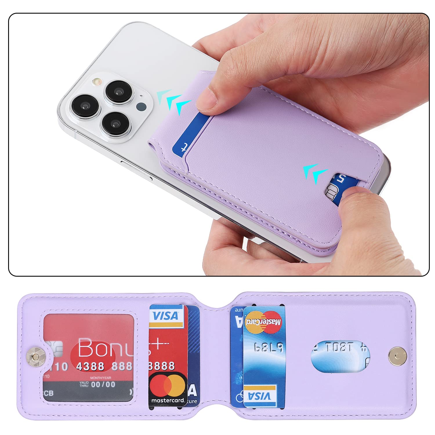 Magnetic Wallet for iPhone 16 Pro Max/14 Pro/15/14 Plus/13/12 - Cavor Magsafe Compatible Card Holder & Phone Case Accessory (Purple) | Secure Credit Card Storage for Everyday Use & Travel
