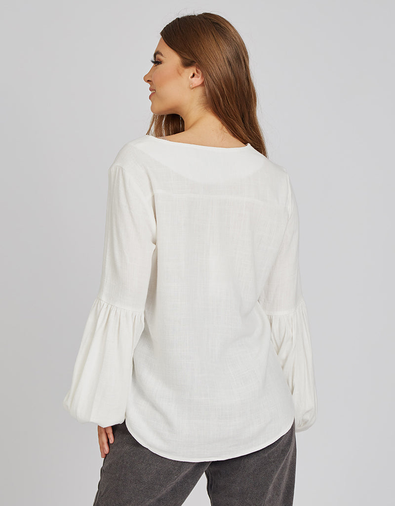Linen Cross Neck Tie Puff Sleeve Blouse - Women's Elegant Summer Tops for Office, Date Night & Casual Outings