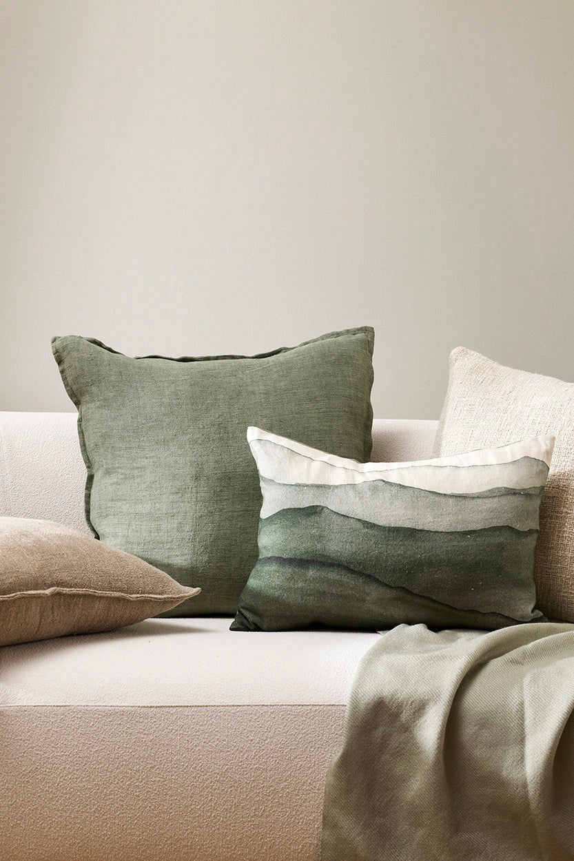 Cassia Moss Feather Insert 55x55cm Linen Cushion Cover - Soft Decorative Pillow for Sofa, Bed & Home Decor