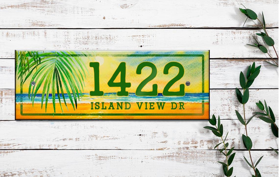Sunset Beach Themed Ceramic Tile House Number Plaque - Large Custom Address Sign for Coastal Home Decor, Beach House Mailbox Marker, Porch Welcome Sign