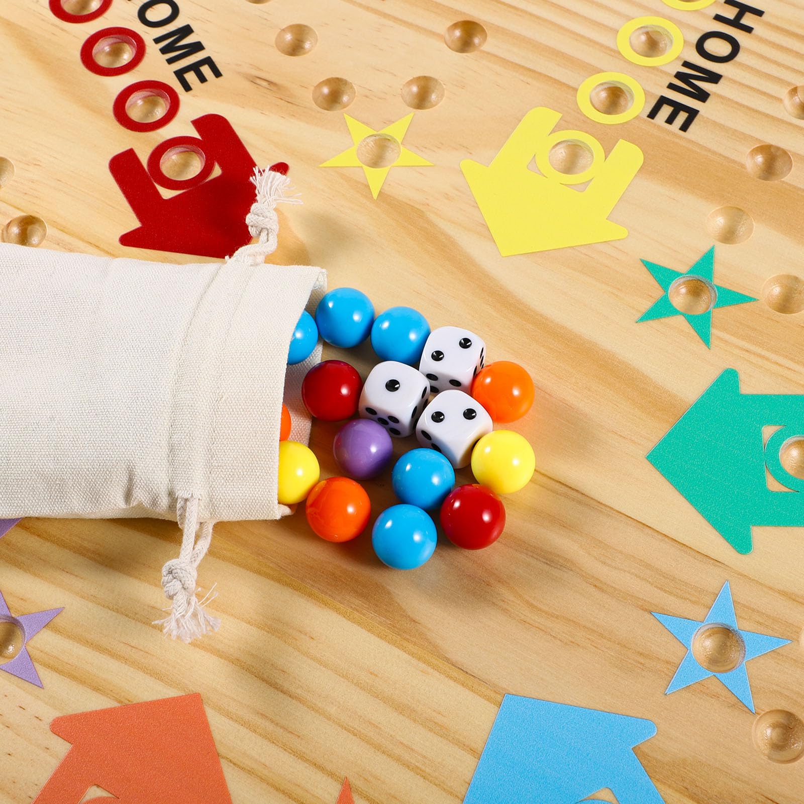 30Pcs 14MM Wahoo Board Game Replacement Marbles - 6 Vibrant Colors with 6 Dice & Storage Bag - Perfect for Aggravation, Wahoo, and Classic Marble Board Games - Great for Family Game Nights and Travel Entertainment