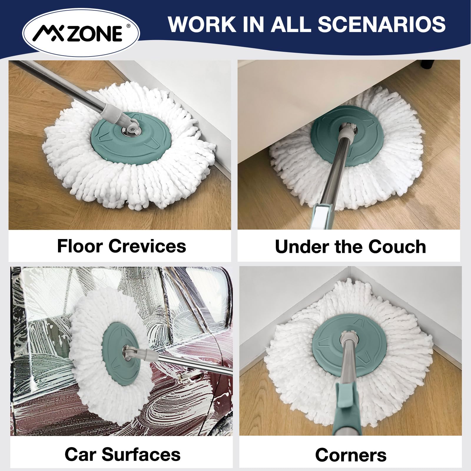 5 Pack Spin Mop Replacement Heads - Universal Fit for Hurricane 360° Spin Mop Systems - Microfiber Round Mop Refills for Deep Cleaning Floors, Tiles & Hardwood Surfaces - Perfect for Kitchen, Bathroom & Household Cleaning