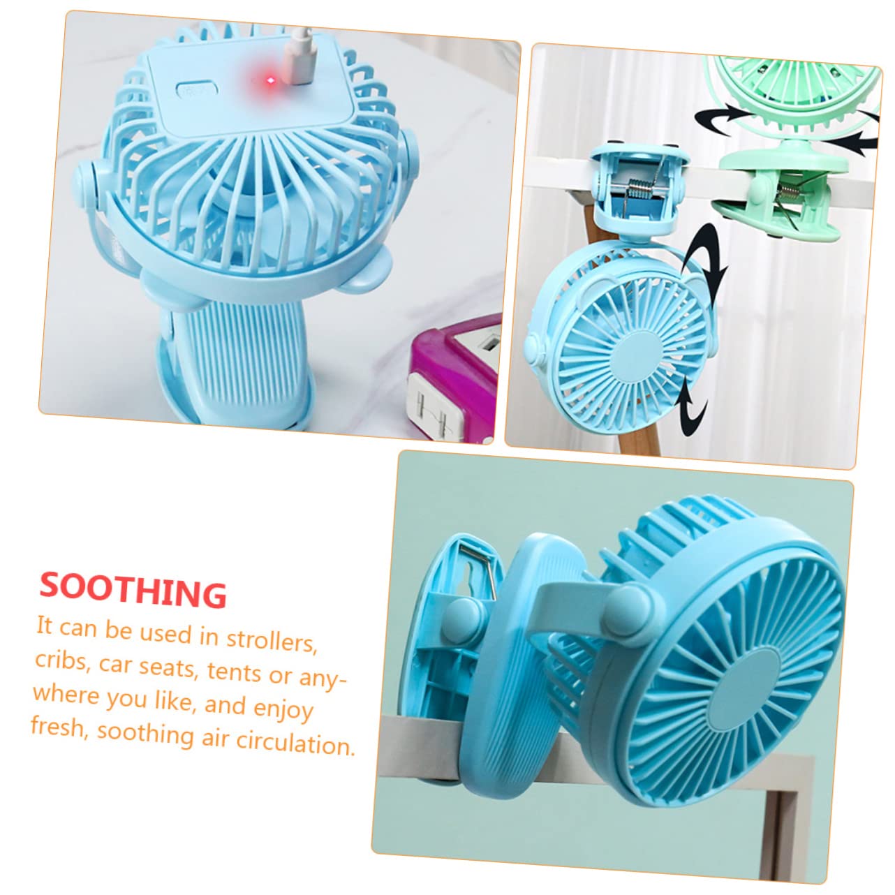 BIUDECO Portable Stroller Fan - Quiet USB Rechargeable Mini Fan for Baby Stroller, Desk, Office, Outdoor, Travel & Camping - Hands-Free Cooling for Hot Summer Days