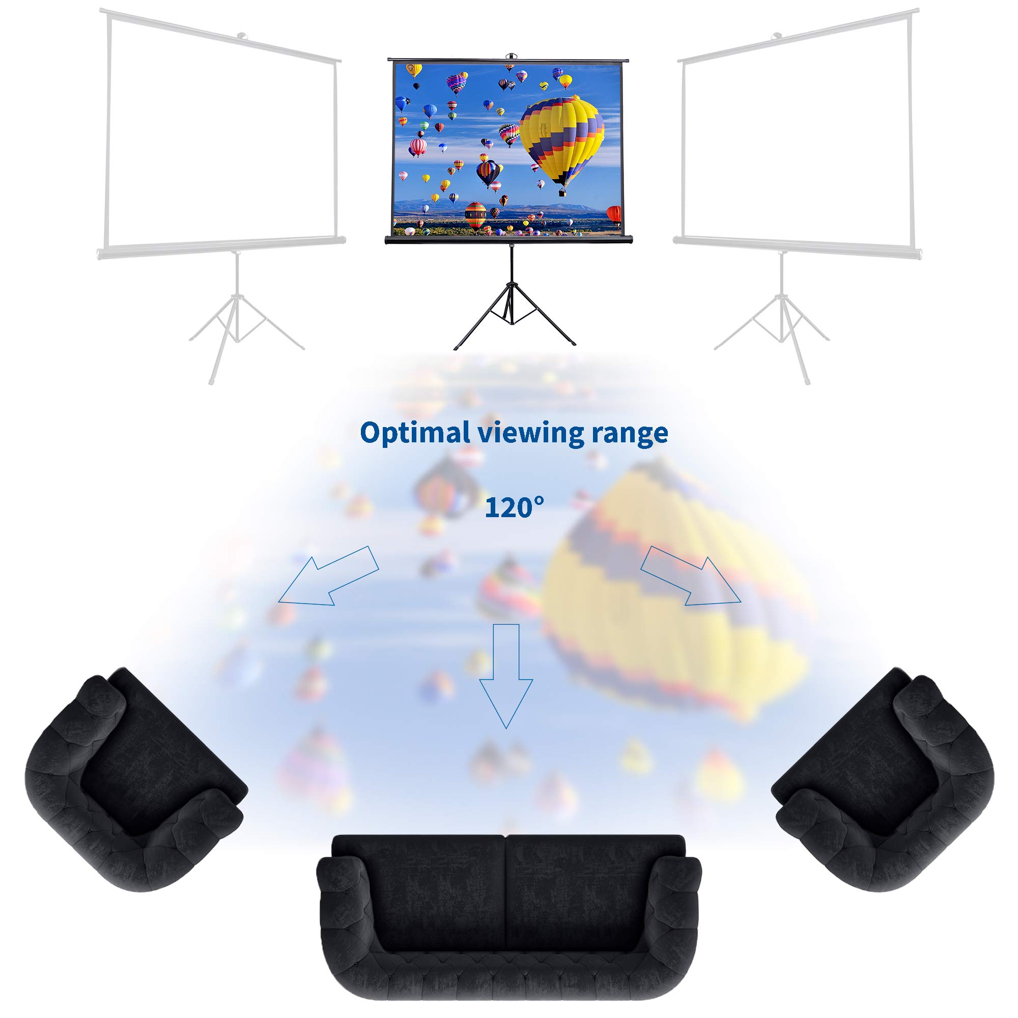 VIVO 100 Inch Portable Indoor Outdoor Projector Screen - HD 4:3 Aspect Ratio, 4K/3D/1080P Compatible, Pull-Up Foldable Stand with Tripod (Model PS-T-100) - Perfect for Home Theater, Backyard Movies, and Business Presentations