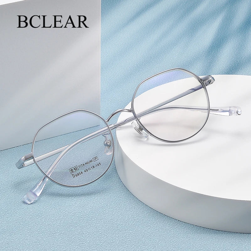 Bclear Unisex Full Rim Small Flat Top Round Titanium Eyeglasses 6954 - Lightweight & Durable Frame for Men & Women - Perfect for Reading, Work, and Everyday Use