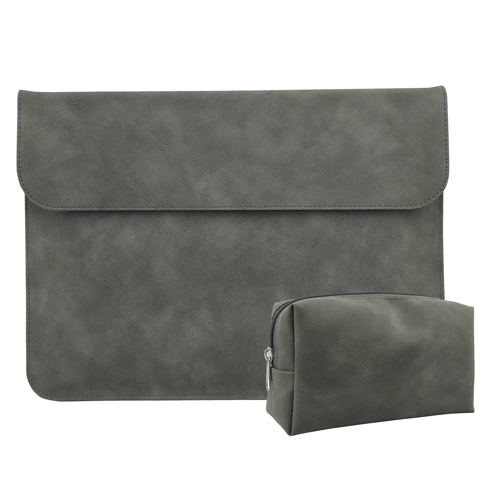 Premium 13.3 Inch Laptop Sleeve Case - Faux Suede Leather Protective Cover for MacBook Air/Pro Retina 2016-2020, Surface Pro 5/6/7, iPad Pro 12.9 (2018-2020), Dell XPS 13 - Includes Storage Pouch (Grey) | Perfect for Work, Travel & School Accessories